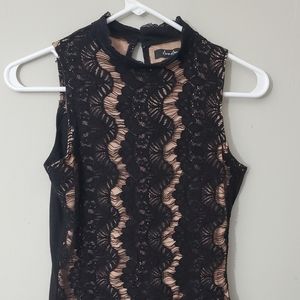 Black/Nude High Neck Lace Bodysuit Size Medium